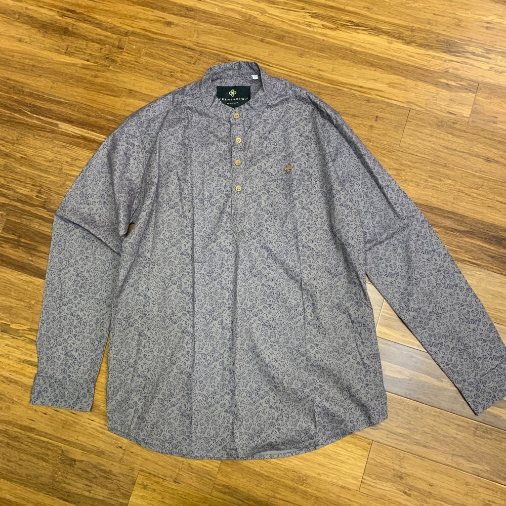 French Kiwi Designer Mens Paisley Print‎ Button Henley Shirt Cotton Size Large